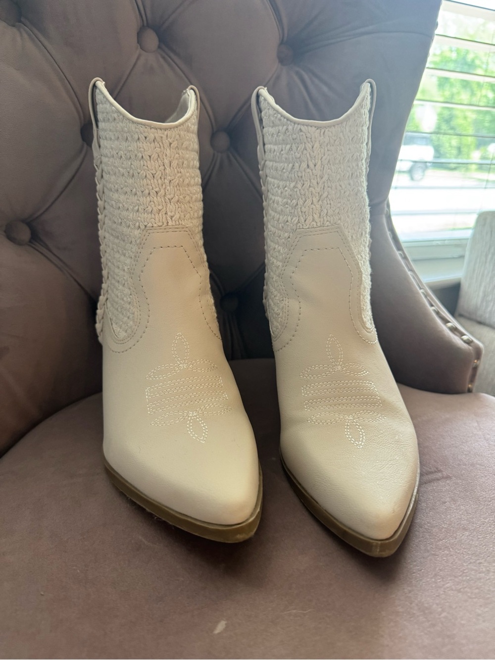 Dolce Vita Cream Crochet Western Ankle Boots